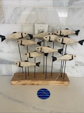 Handcrafted School of Fish Table Sculpture - Natural & Black